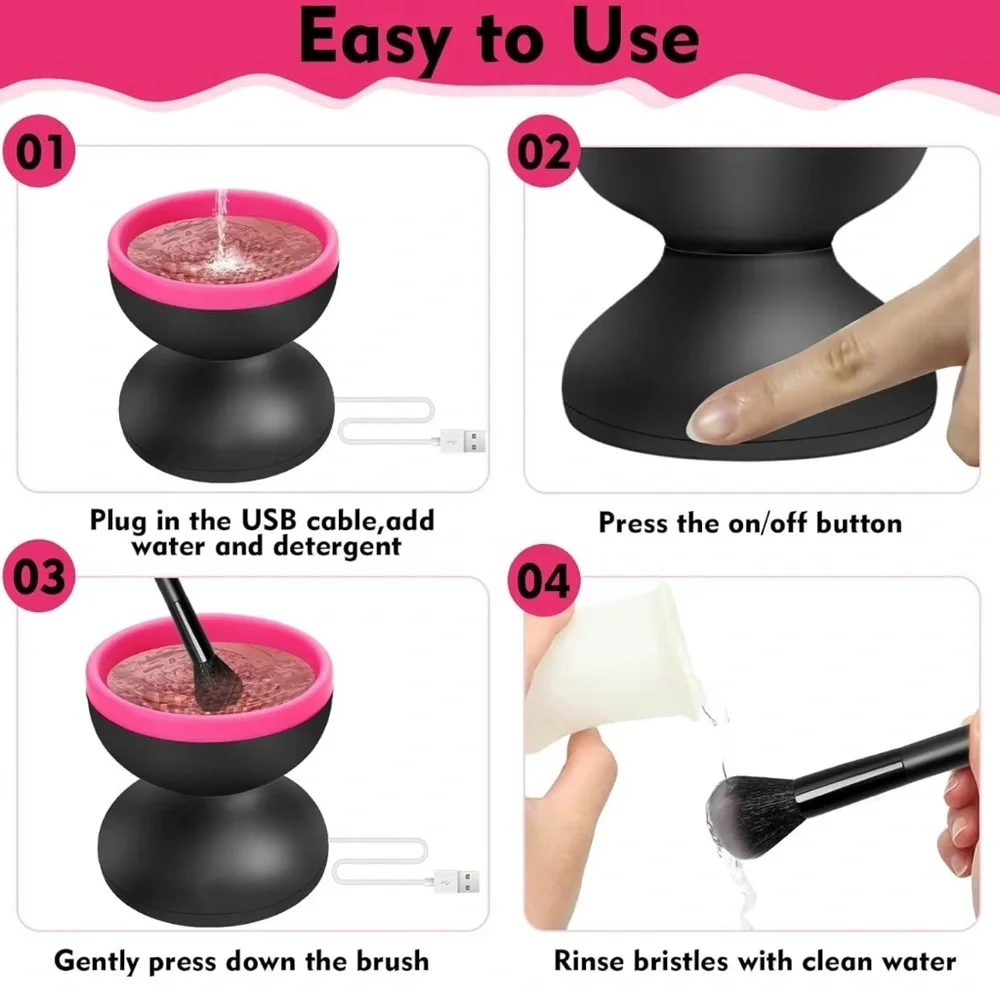 New Pink & White USB-Powered Electric Makeup Brush Cleaner